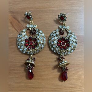 Bollywood desi fashion red and gold earrings